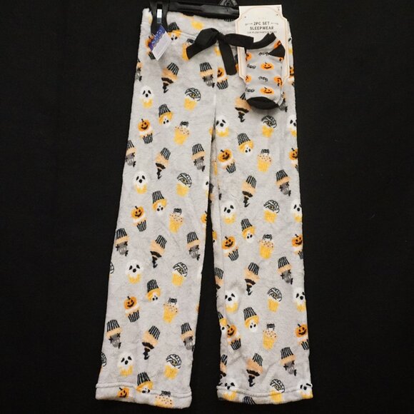 Modern Kids Plush Pajama Pants Gray Cupcake Halloween Kids Sm w/ Matching Socks - Picture 1 of 6